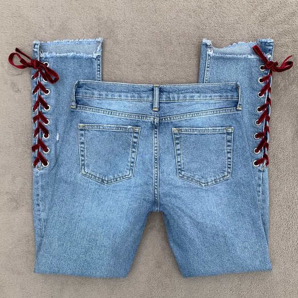 Pilcro and the Letterpress Side Velvet Lace Up Mid Rise Straight Leg Jeans Sz 26 - Picture 9 of 15